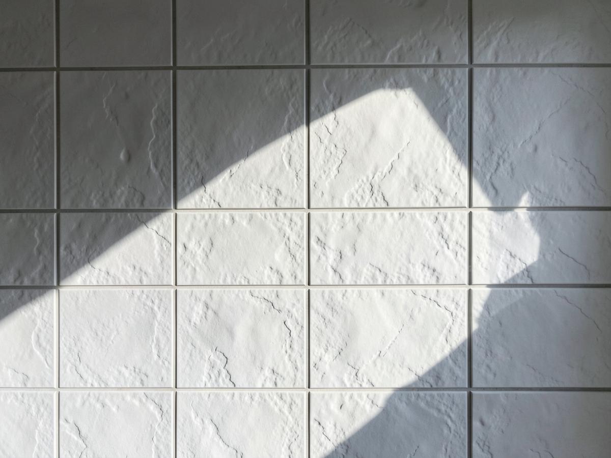 Witte wandtegels met reliëf in strijklicht